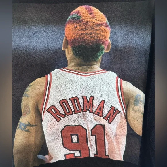 Mitchell & Ness Dennis Rodman Chicago Bulls Black Graphic T-Shirt - Medium - Picture 2 of 6